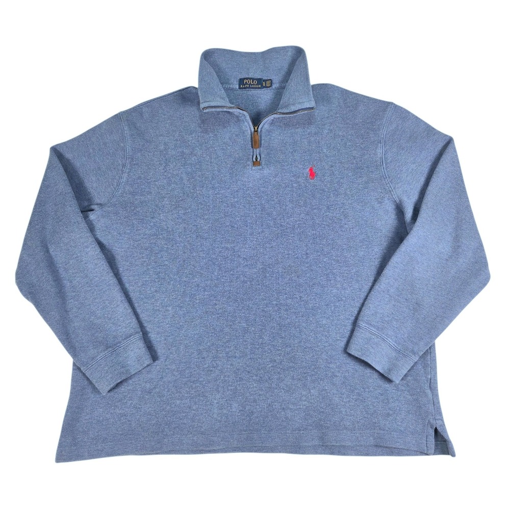 Polo Ralph Lauren Quarter Zip Pullover Mens XL Blue Cotton Knit Sweater Pony